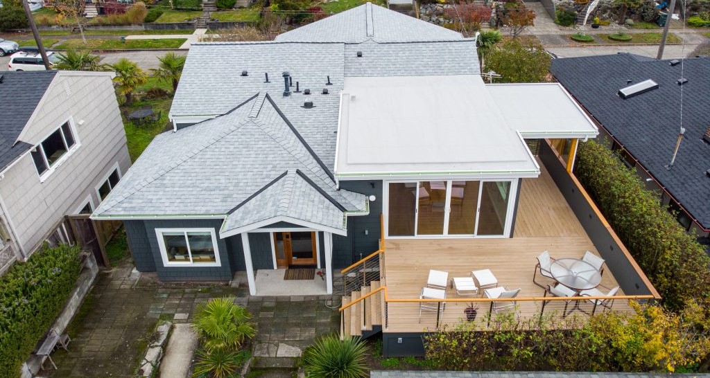 Arial view of a Burien home full remodel with new deck