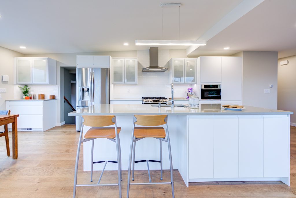 minimalist kitchen design with white cabinetry