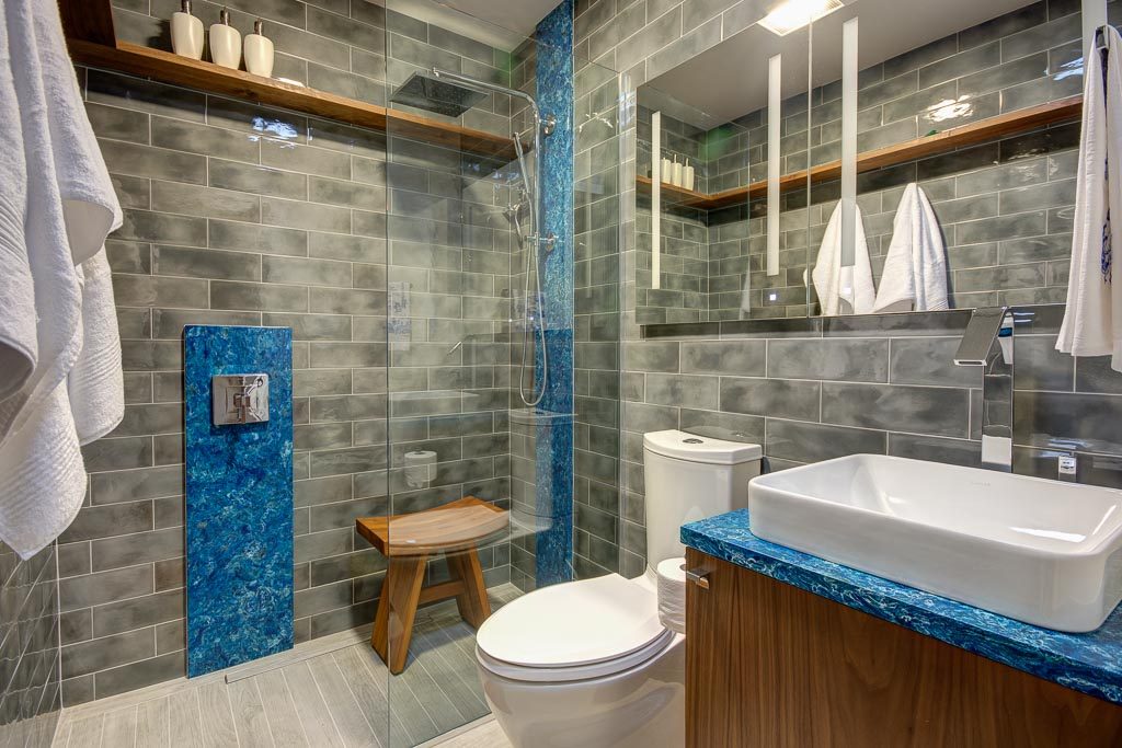 bathroom with blue accents