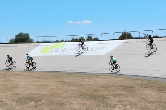 Cyclist riding on the Jerry Baker Memorial Velodrome, Seattle, WA. 