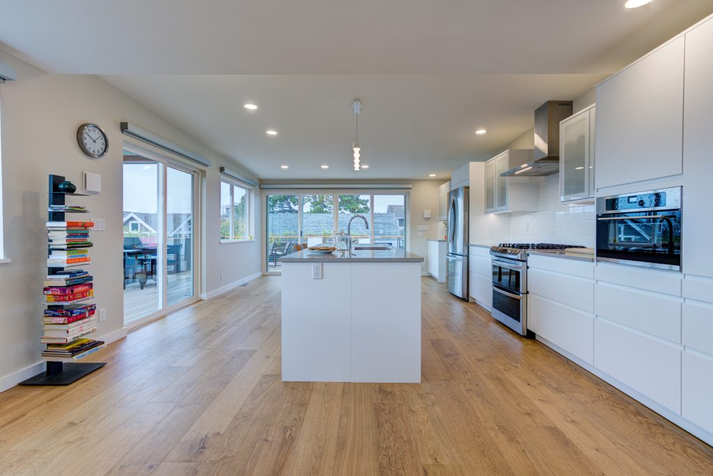 Alki Kitchen, Living Room, & Deck