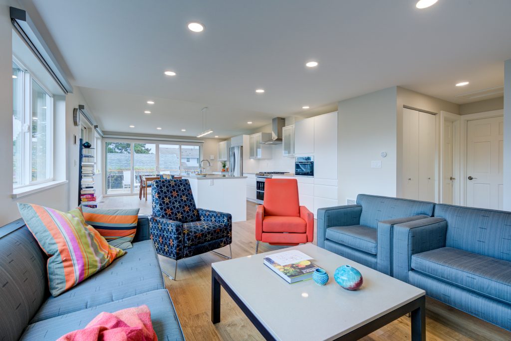 Alki Kitchen, Living Room, & Deck